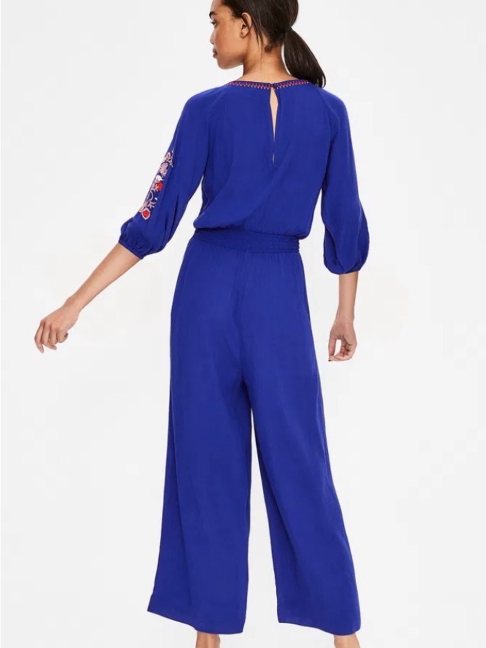 Boden Cobalt Blue Embroidered Wide-Leg Jumpsuit - Picture 2 of 11